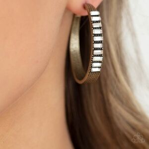 Paparazzi Gold and White Geometric Hoop Earrings